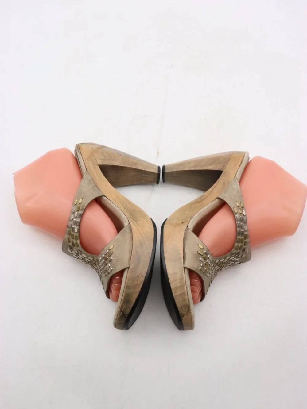 Calleen Cordero Women's Size 8 Studded Beige Leather Platform Sandal Heels